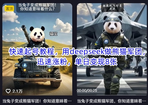 迅速养号实例教程，用deepseek做小熊猫战队，快速增粉，单日转现8张-蓝悦项目网
